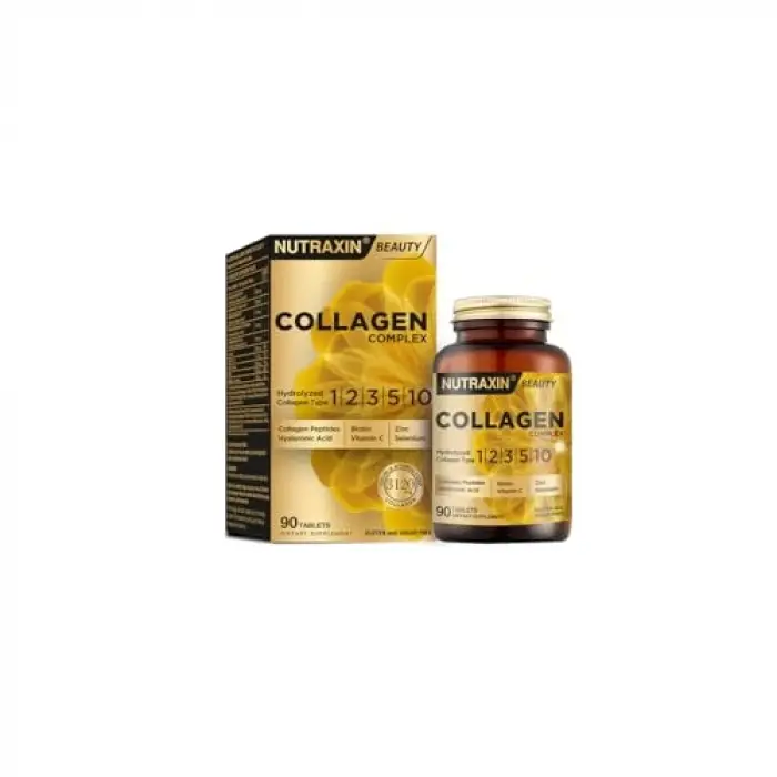 Collagen Complex Tablet | 5 Tip Kolajen (Tip I, II, III, V, X) + Hyalüronik Asit, Elastin, C Vitamini | Şeker ve Gluten İçermez | 90 Tablet