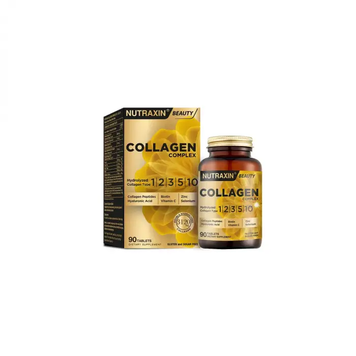 Collagen Complex Tablet | 5 Tip Kolajen (Tip I, II, III, V, X) + Hyalüronik Asit, Elastin, C Vitamini | Şeker ve Gluten İçermez | 90 Tablet