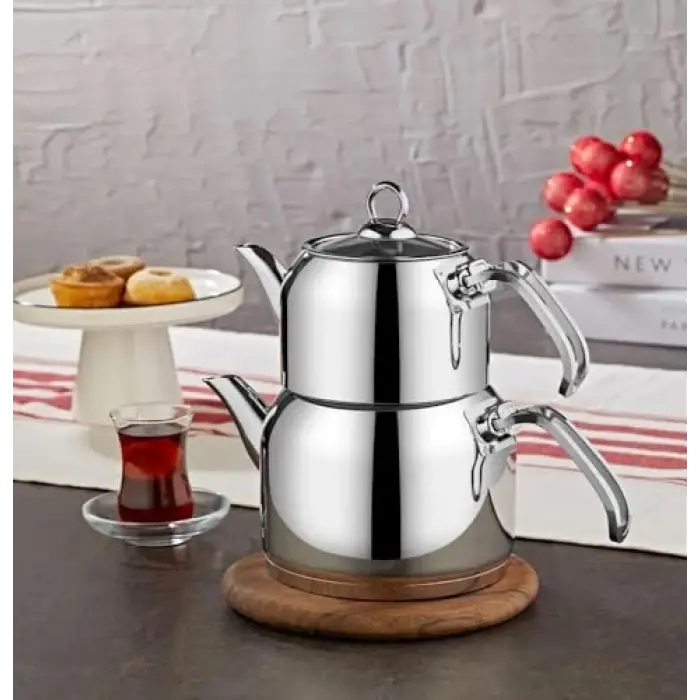 Collection 8090 L 4 Parça Kuşaklı Çelik Çaydanlık Sade