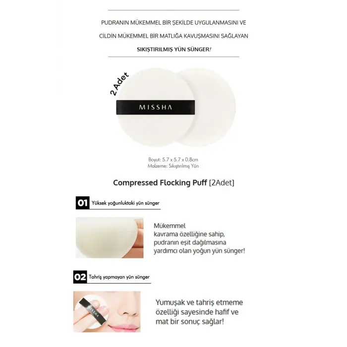 Compressed Flocking Puff (Yuvarlak) 2Adet