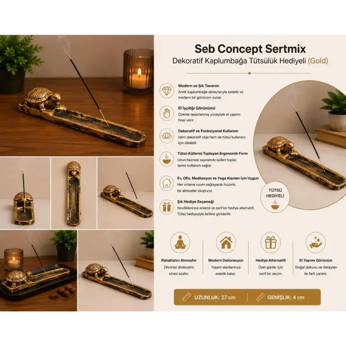 Concept Sertmix Dekoratif Kablumbağa Tütsülük Hediyeli (Gold)