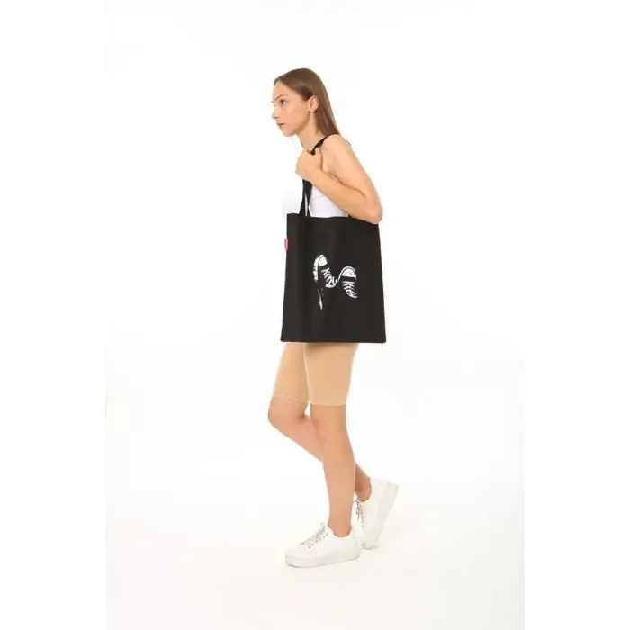 Converse Baskılı Siyah Bez Çanta