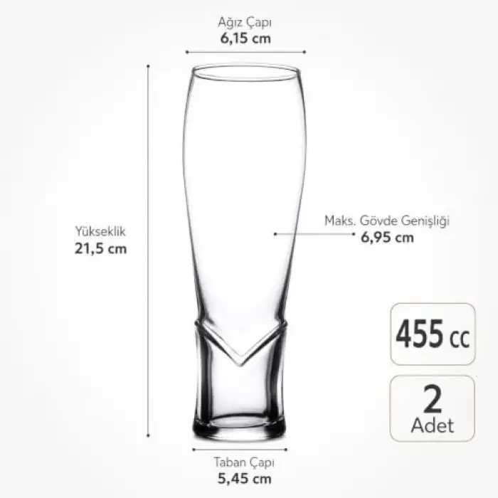 Craft Wheat Beer Bira Bardağı 455 cc, 2 Adet