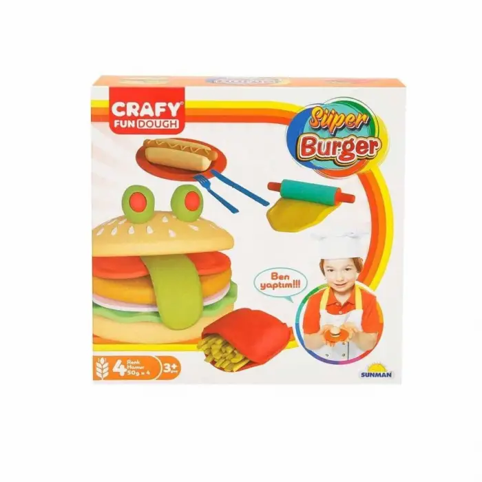 Crafy Süper Burger Oyun Hamuru Seti., 200 g, 12 Parça