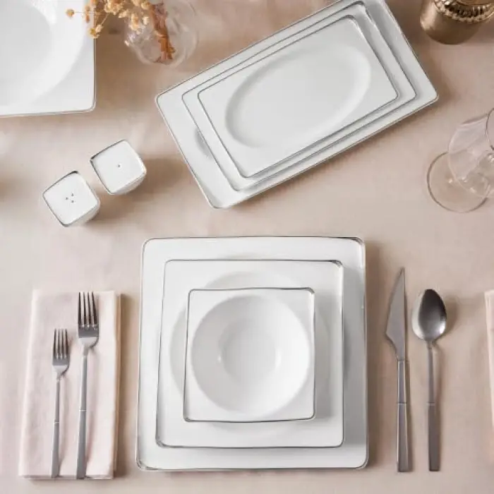 Crystal İxir Yemek Takımı, Platin, 56 Parça, 12 Kişilik