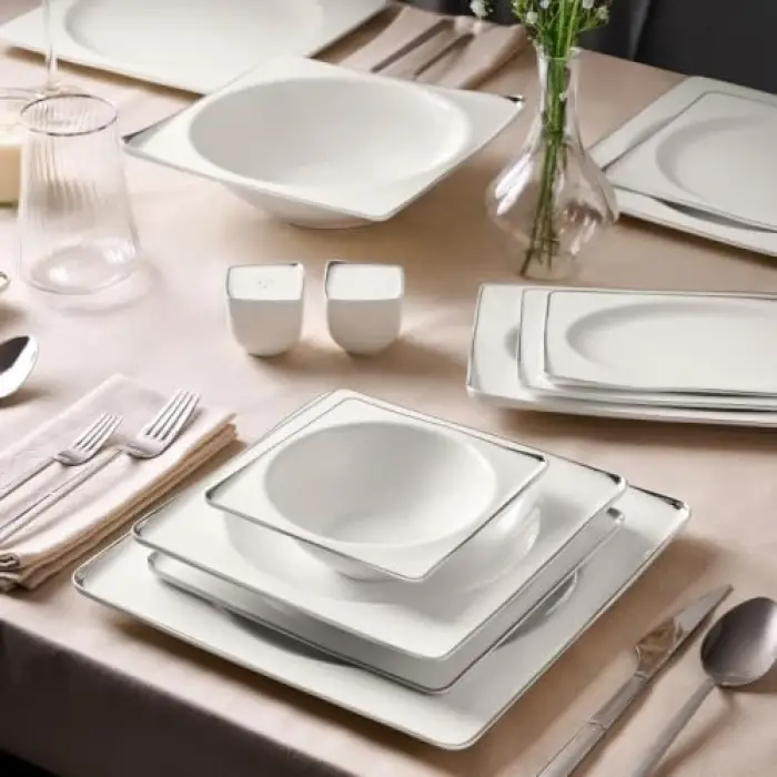 Crystal İxir Yemek Takımı, Platin, 56 Parça, 12 Kişilik