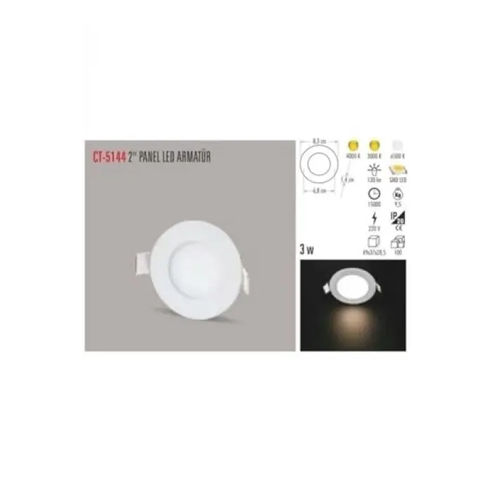 Ct 5144 10 Adet 3 Watt Slim Led Panel Beyaz Işık