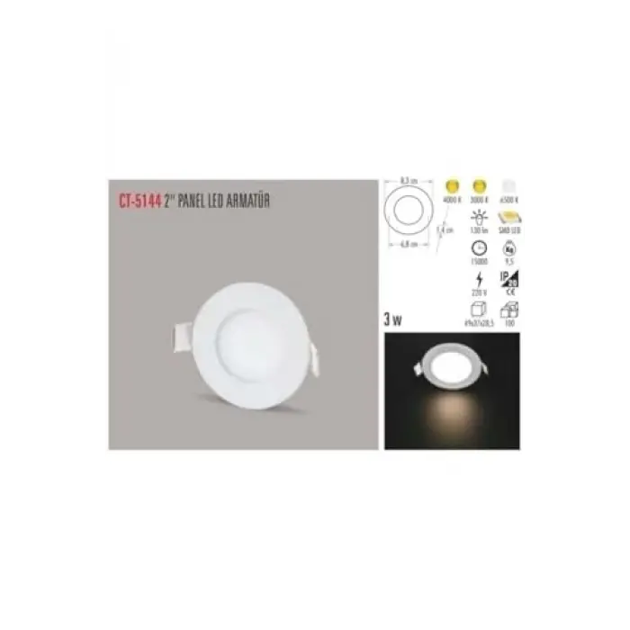 Ct 5144 10 Adet 3 Watt Slim Led Panel Beyaz Işık