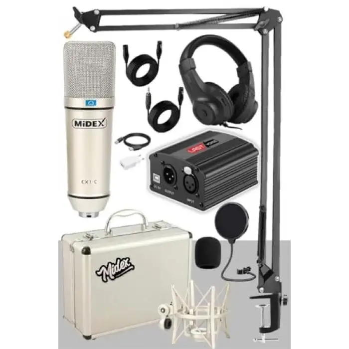 CX1-PH Kondanser Stüdyo Mikrofon Phantom Power Kulaklık Stand Full Set