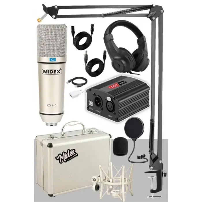 CX1-PH Kondanser Stüdyo Mikrofon Phantom Power Kulaklık Stand Full Set