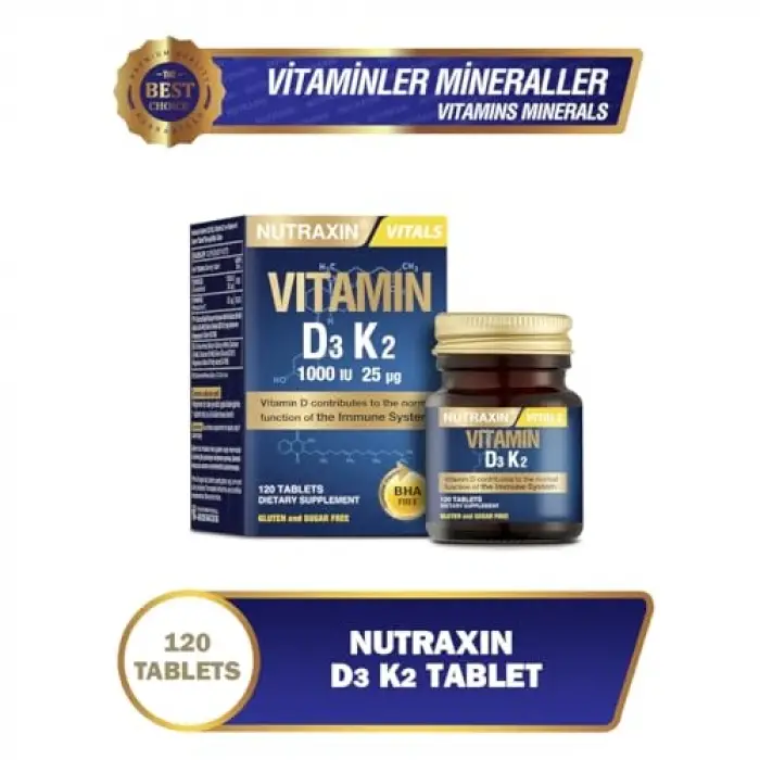 D3K2 120 Tablet - 1000 Iu D3 Vitamini, 25 Mcg K2 Vitamini