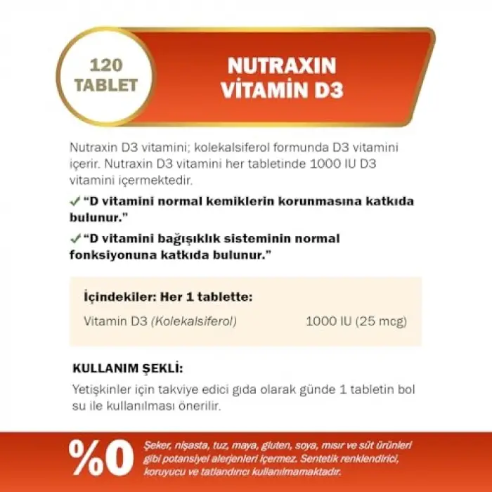 D3K2 120 Tablet - 1000 Iu D3 Vitamini, 25 Mcg K2 Vitamini (2 paketi)