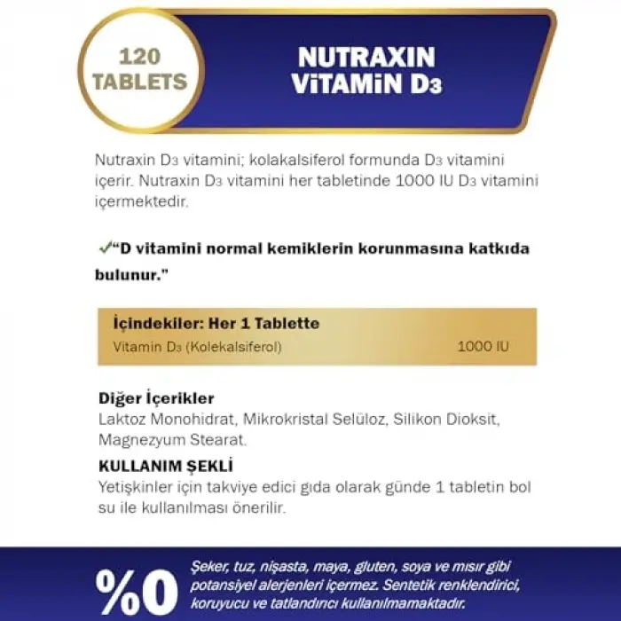 D3K2 120 Tablet - 1000 Iu D3 Vitamini, 25 Mcg K2 Vitamini (2 paketi)