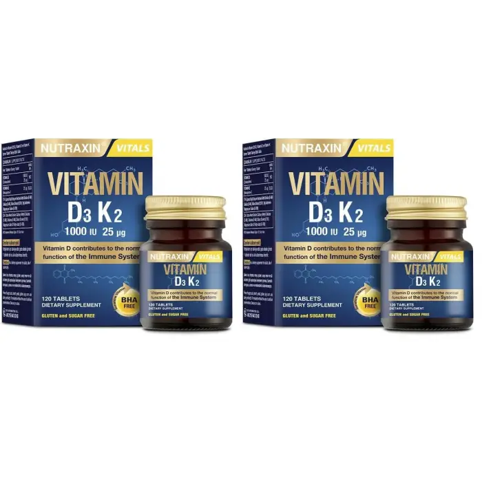 D3K2 120 Tablet - 1000 Iu D3 Vitamini, 25 Mcg K2 Vitamini (2 paketi)