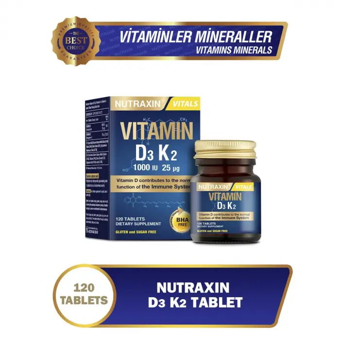 D3K2 120 Tablet - 1000 Iu D3 Vitamini, 25 Mcg K2 Vitamini