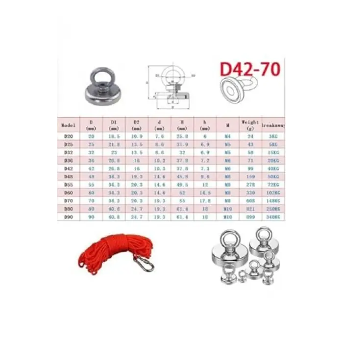 D48 pot neodyum mıknatıs seti, 20Mt halatlı