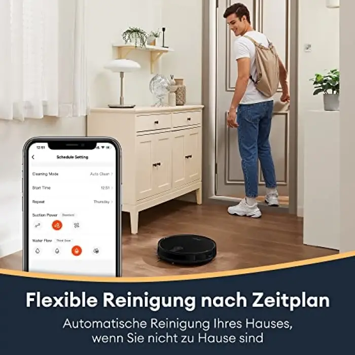 D6s Robot Vacuum Cleaner, Vibration Mopping, 3000Pa Strong Suction, Super Slim, APP Control, Ideal for Pet Hair, Hard Floors and Carpets