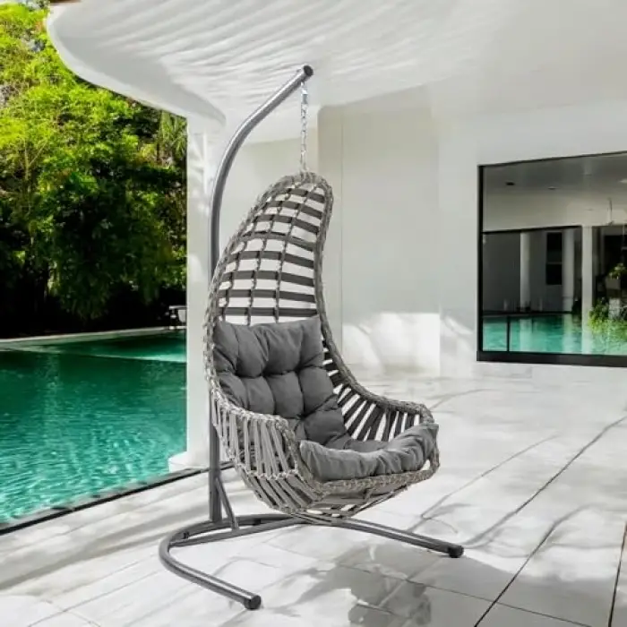 Datça Tek Kişilik Rattan Bahçe Salıncağı | Gri
