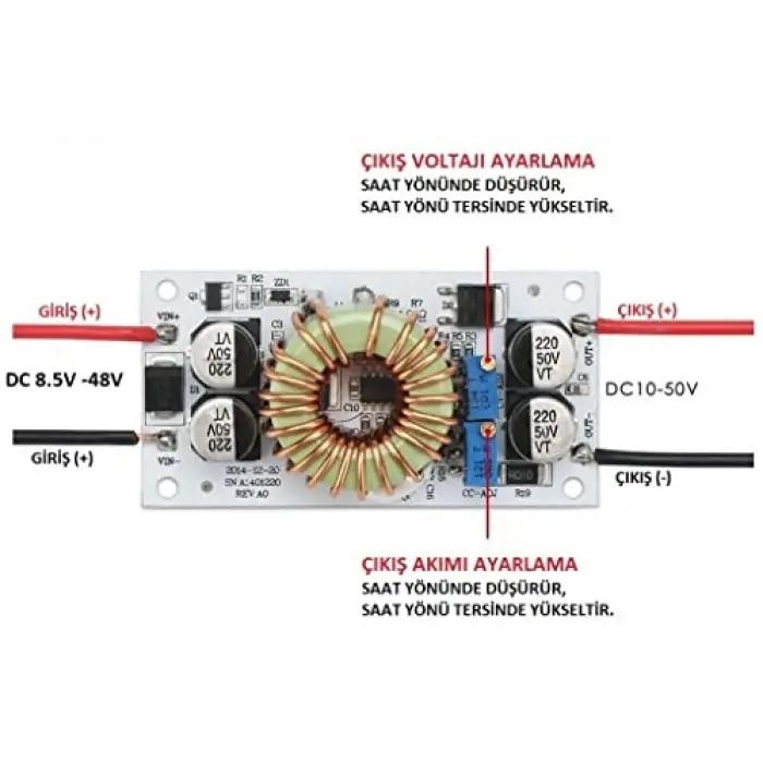 DC-DC 10A 250W Voltaj Yükseltici Boost Converter, LED Sürücü