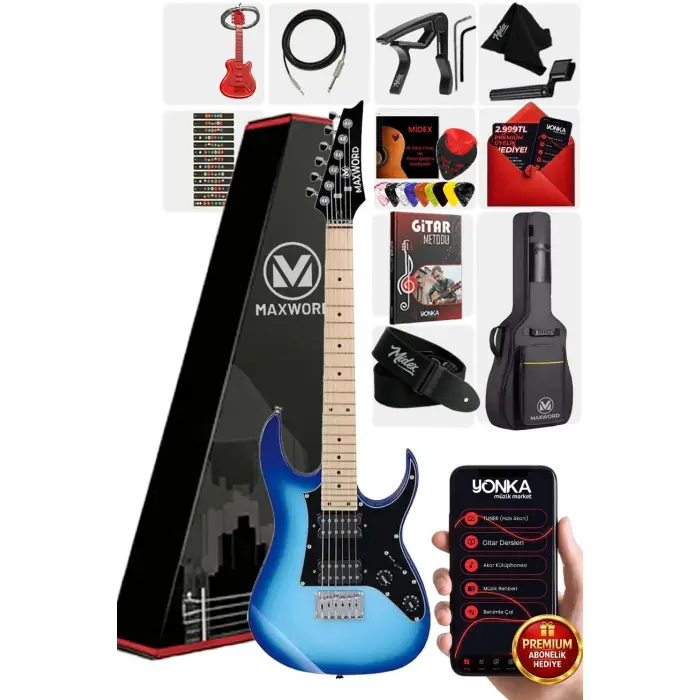 DE-150BL Maple Klavye HH Manyetik Yüksek Kaliteli Elektro Gitar Seti