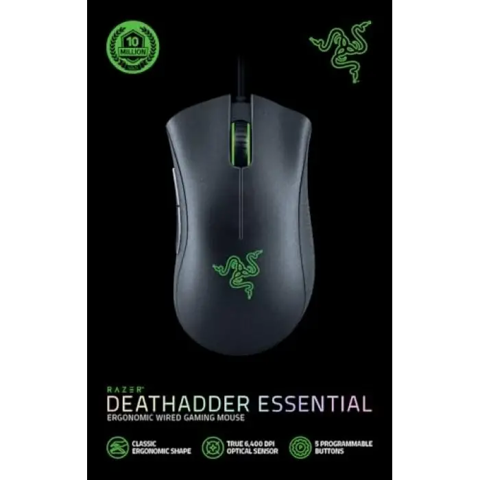 DeathAdder Essential (2021) Kablolu Oyun Faresi, Optik Sensör, 6400 Dpı, 5 Programlanabilir Düğme, Ergonomik Form Faktörü, Siyah