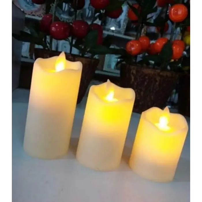 Dekoratif 3’lü Alevsiz Pilli Mum Seti