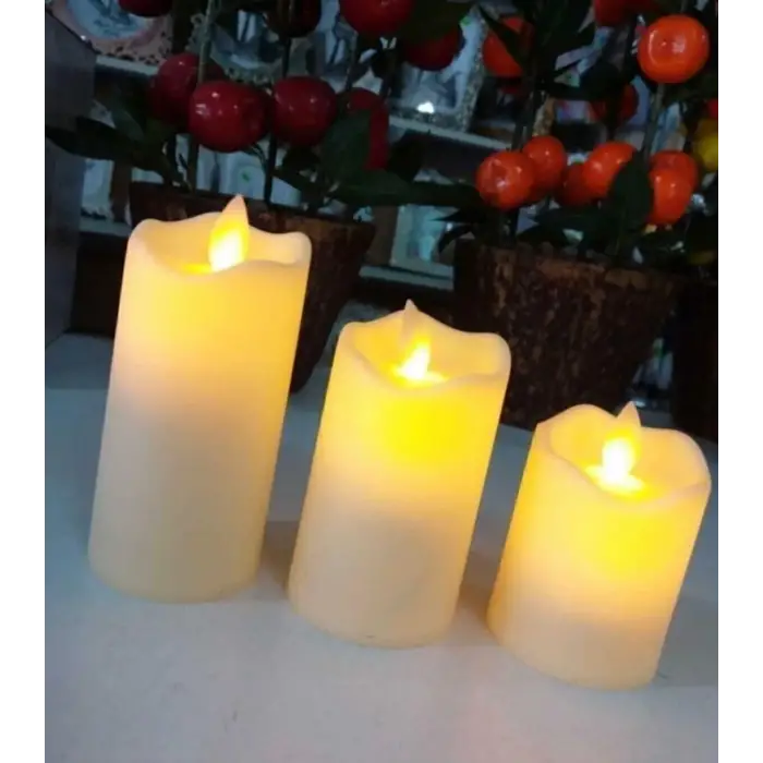 Dekoratif 3’lü Alevsiz Pilli Mum Seti