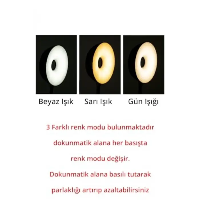 Dekoratif LEDli Dokunmatik Masa Lambası, 3 Mod, Dimmerli