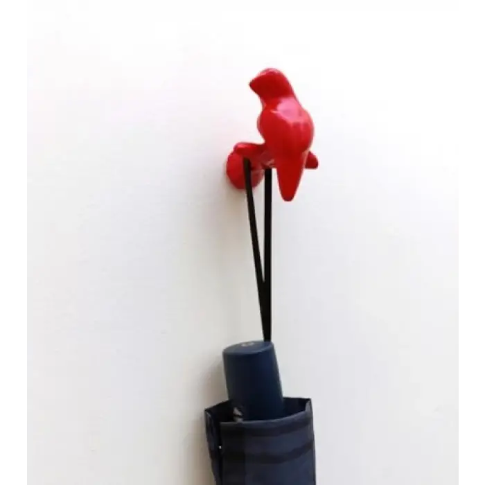 Dekoratif Tekli Kuş Modern Askılık Duvar Dekoru Askılık Kırmızı