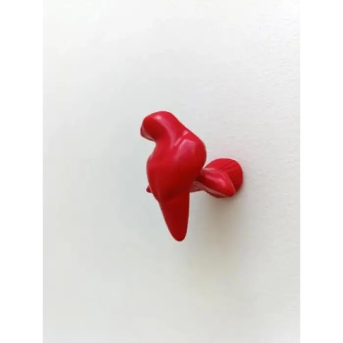Dekoratif Tekli Kuş Modern Askılık Duvar Dekoru Askılık Kırmızı