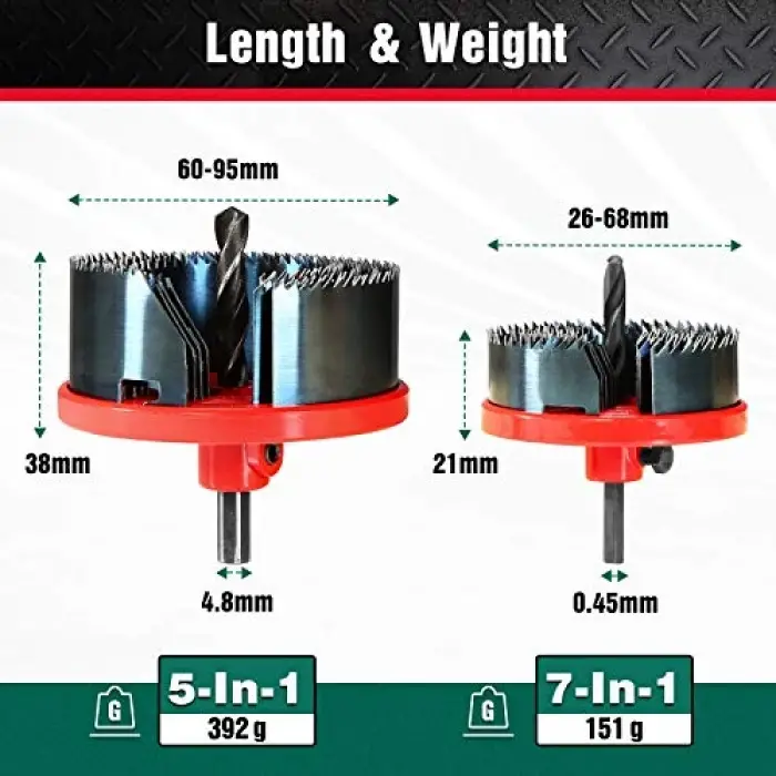 Delik Testeresi Seti Kutu Matkabı 7 Testere Çelengi ve 5 Testere Çelengi, Ahşap, Alçı Panel, Sunta, Delik Delme için