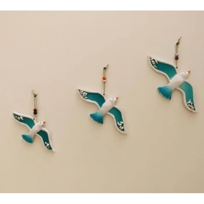Deniz Kabuğu Süslemeli Polyester Üçlü Uçan Kuş Duvar Süsü