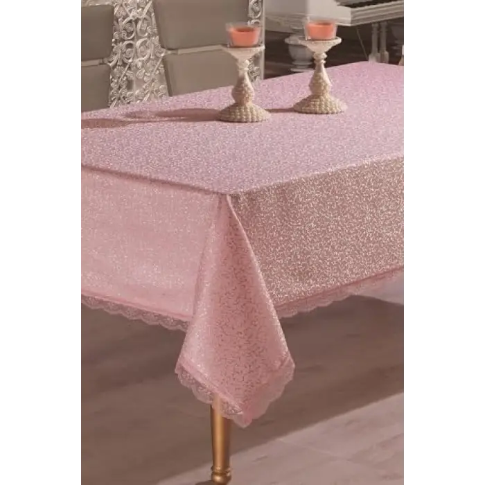 Denizli Çeyiz Dantelli Masa Örtüsü Pembe 160x220