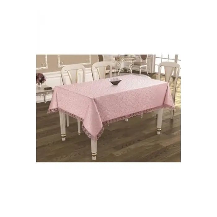 Denizli Çeyiz Dantelli Masa Örtüsü Pembe 160x220