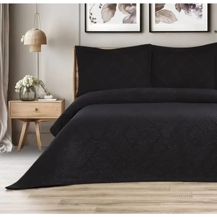 Diamora Tek Kişilik Yatak Örtüsü (Gece Siyahı)