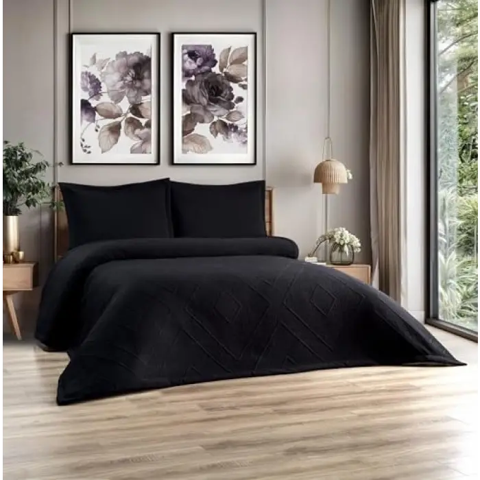 Diamora Tek Kişilik Yatak Örtüsü (Gece Siyahı)