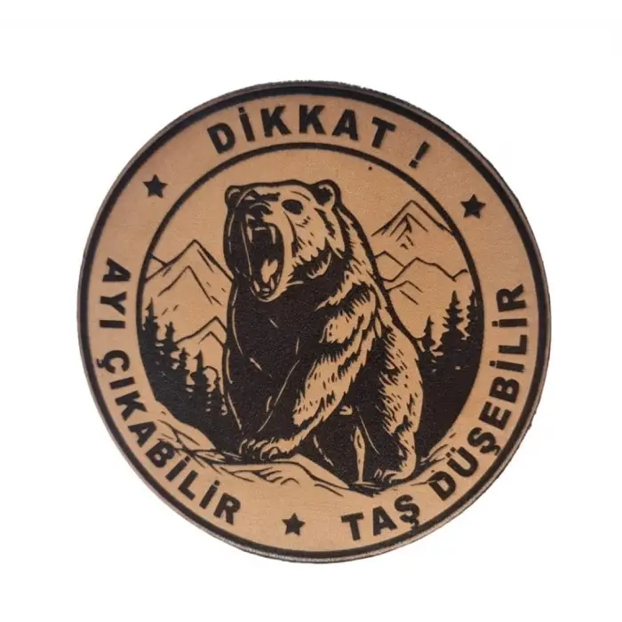 Dikkat Ayı Çıkabilir Taş Düşebilir deri arma patch