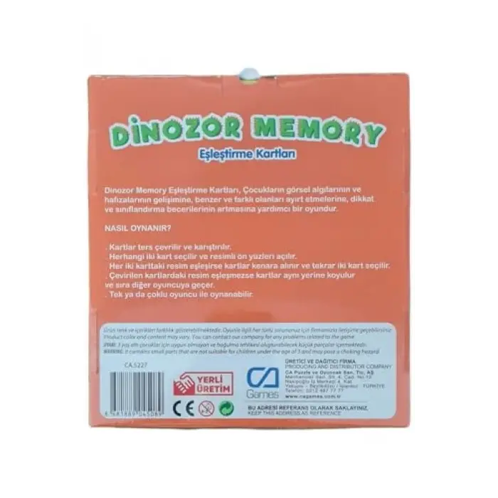 Dinozor Memory Eşleştirme Kartları