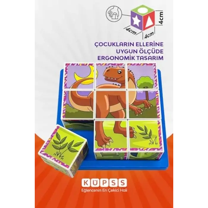 Dinozorlar 3D Puzzle Seri 1, (9 Küp 6 Dinazor Yapboz)