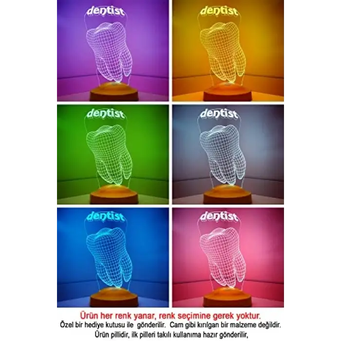 Diş Hekimi Temalı 3D LED Lamba, Diş Doktoruna