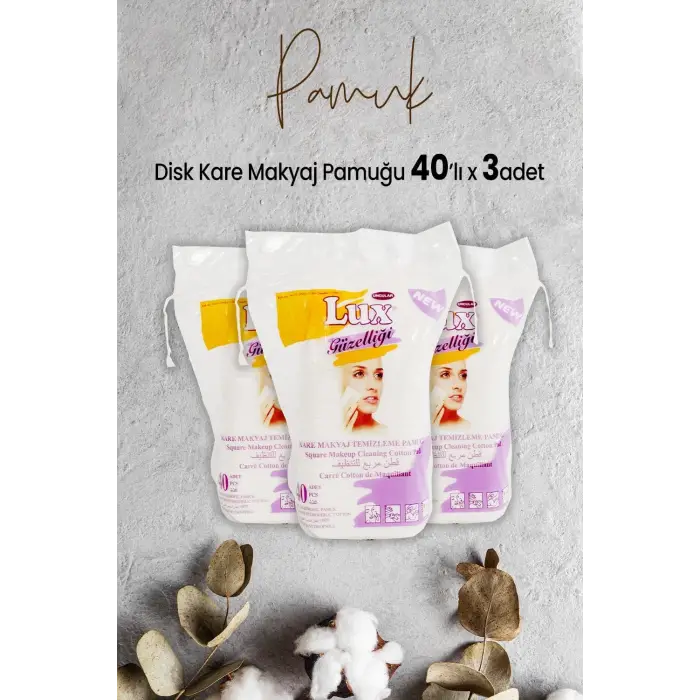 Disk Kare Makyaj Pamuğu 40 lı x 3 Adet
