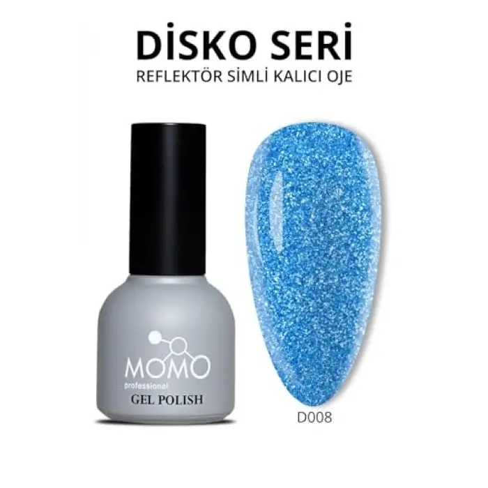 Disko Kalıcı Oje D008 Mavi 10 ml, Reflective Flash Gel Polish