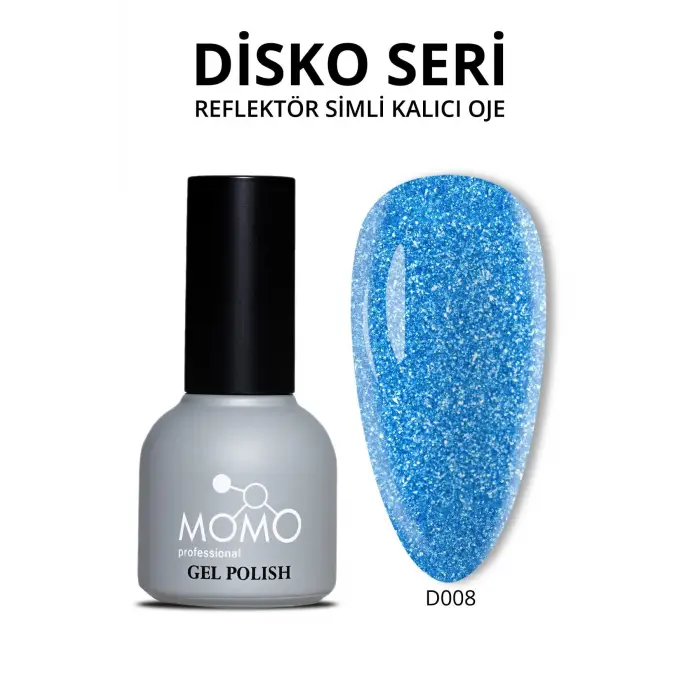 Disko Kalıcı Oje D008 Mavi 10 ml, Reflective Flash Gel Polish