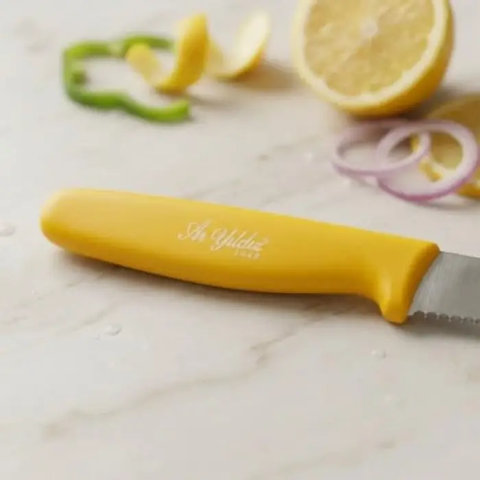 Dişli Sebze Bıçağı 11 Cm Sarı Saplı Mutfak Bıçağı