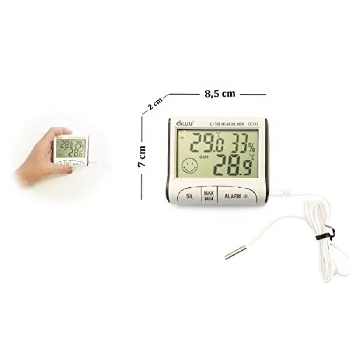 Diwu DC103 İç Dış Max-Min Prob Termometre Nem Ölçer