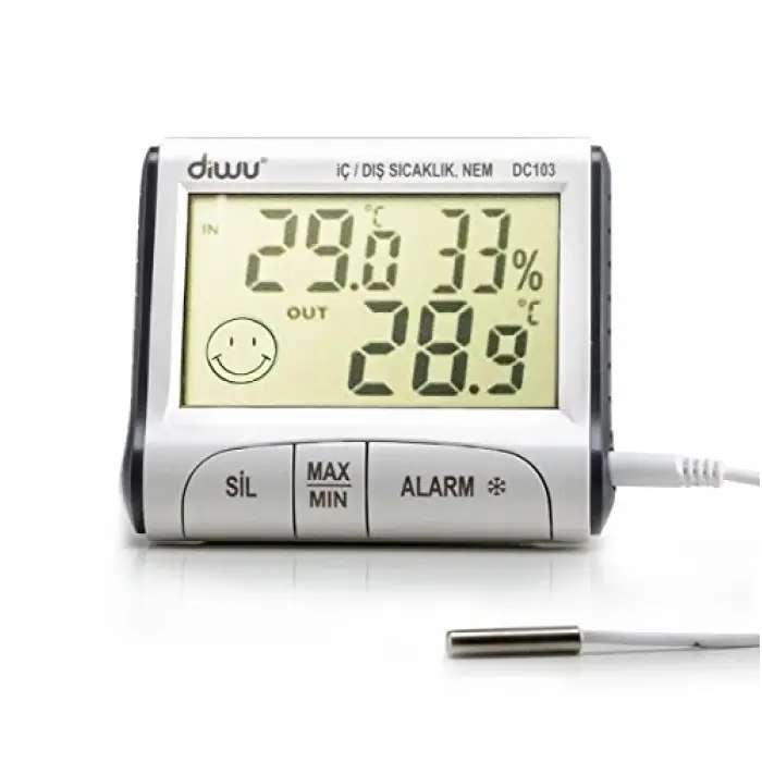 Diwu DC103 İç Dış Max-Min Prob Termometre Nem Ölçer