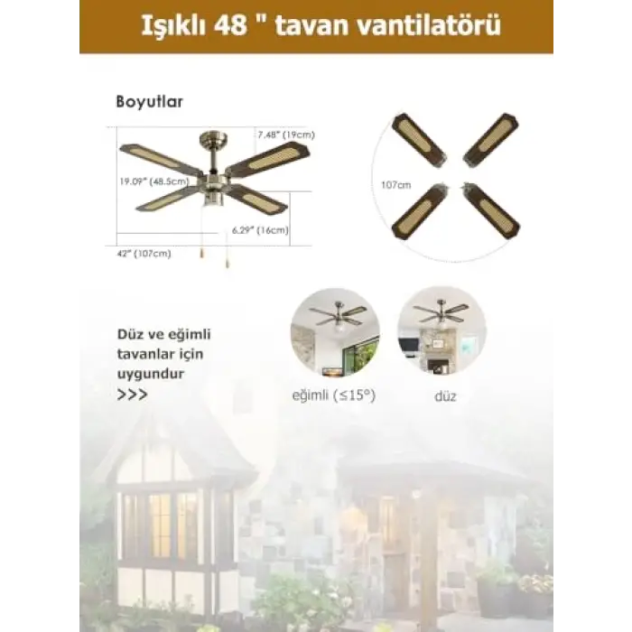 DLC POYRAZ TAVAN VANTİLATÖRÜ ANTİK 107CM