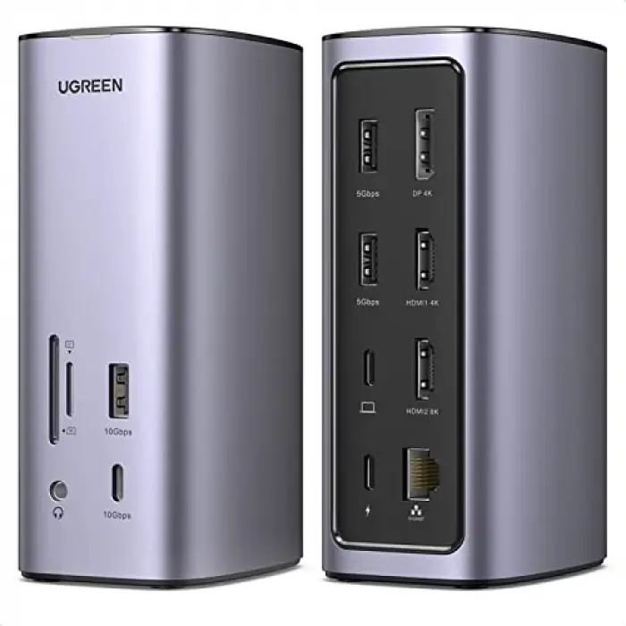 Docking Station Triple Display, 12-in-1 USB C MacBook Docking Station with 2 HDMI DP 8K, 10 Gbps USB C and USB-A Data, 100W PD Charging, Ethernet, Audio, SD TF Card Reader for Mac OS, Windows