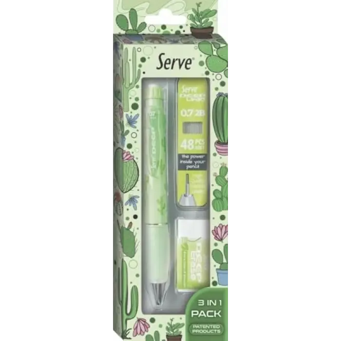 Doğa Desenli Deep Kalem, Deep Silgi ve Deep Min, 0.7 mm, Elma Yeşili