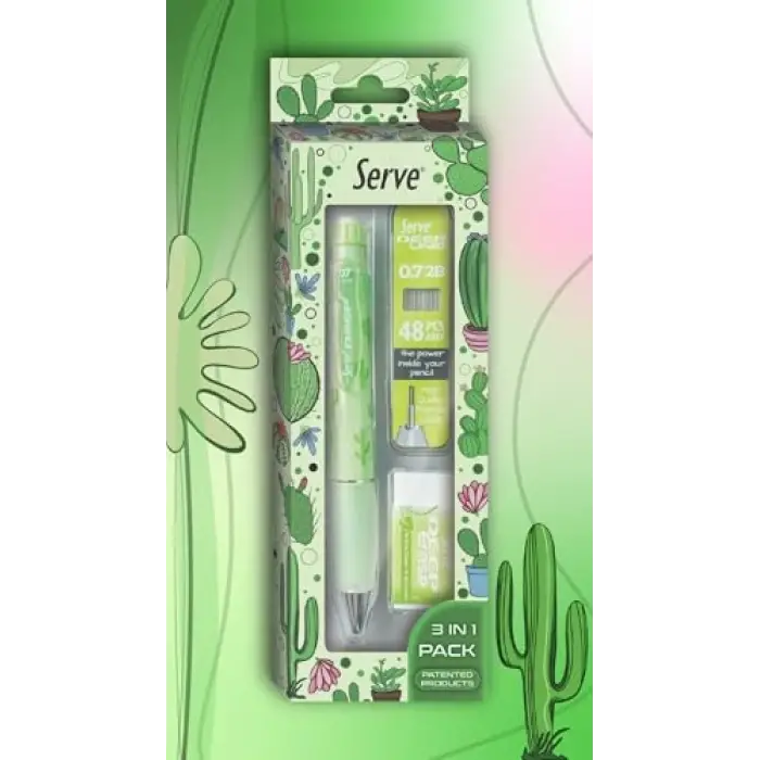 Doğa Desenli Deep Kalem, Deep Silgi ve Deep Min, 0.7 mm, Elma Yeşili
